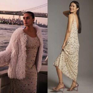 NWT Anthropologie Let Me Be Bejeweled Mesh Maxi Dress Medium